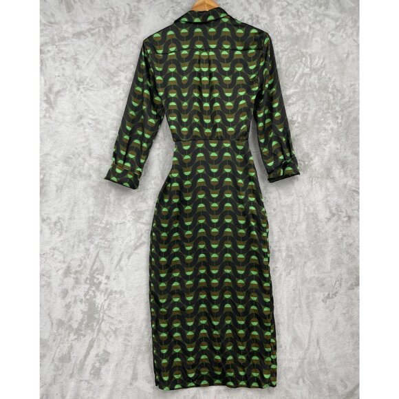 Zara Retro Printed Twill Wrap Shirt Midi Dress Disco Long Sleeve - Picture 6 of 15